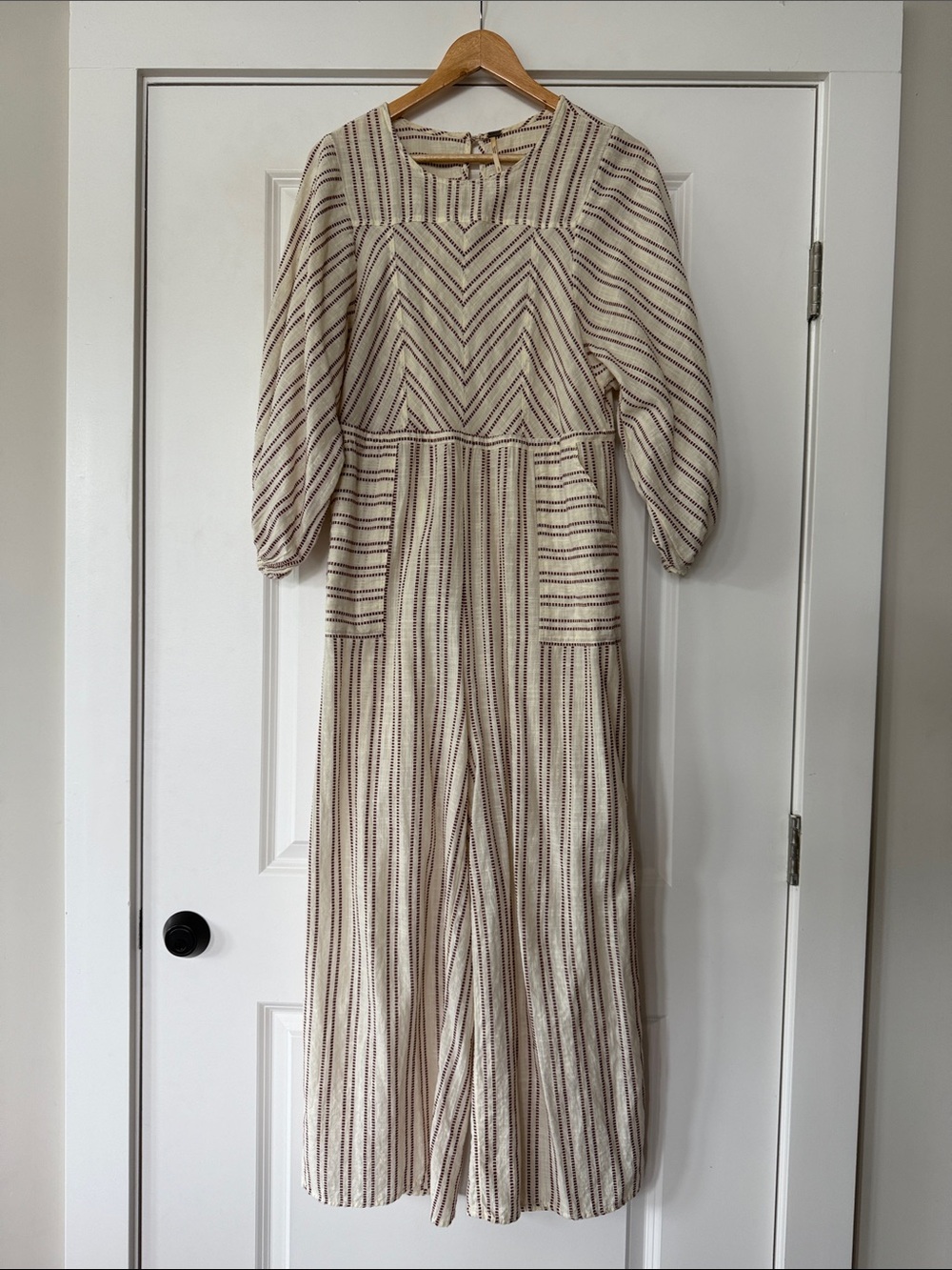 Free People Cream and Burgundy Striped Jumper